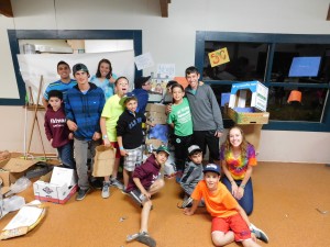 B-2, Laurel, and Shira constructed a man holding a Torah as well as a tree, which symbolized G-d's involvement in the world through nature!